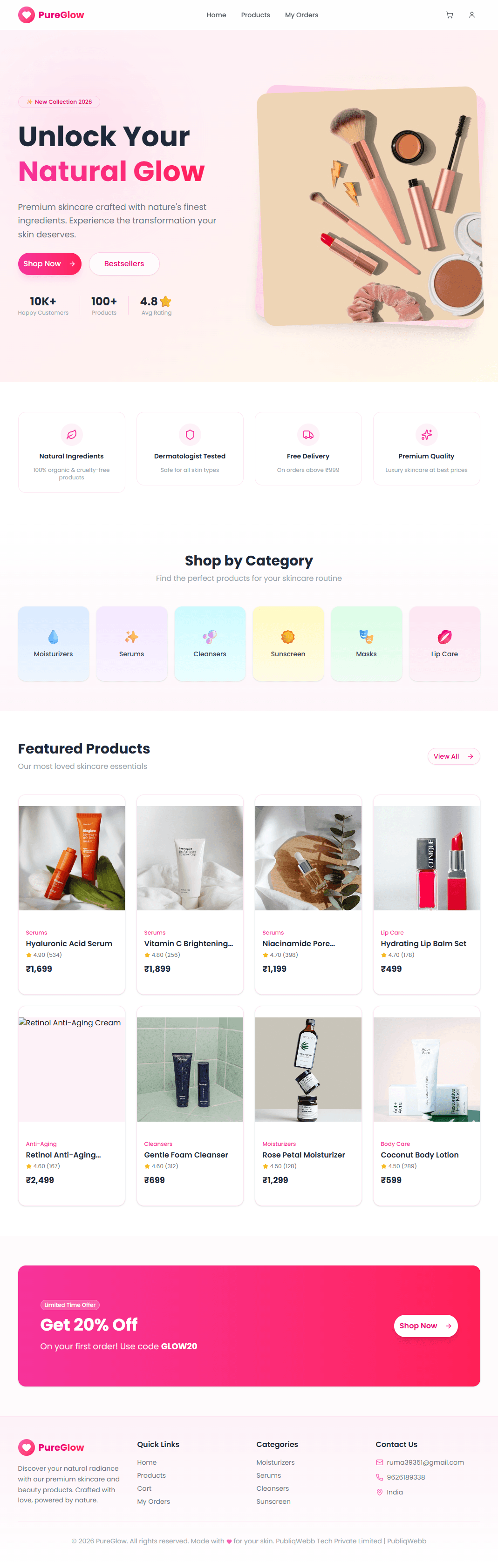 PureGlow Full Website Showcase
