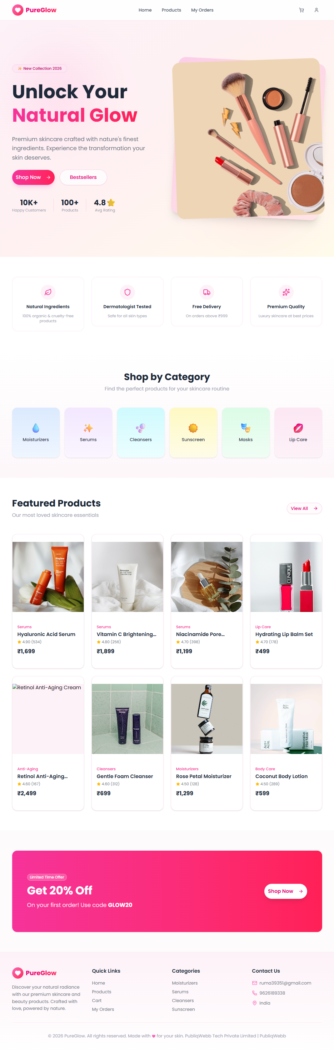 PureGlow Full Website Showcase