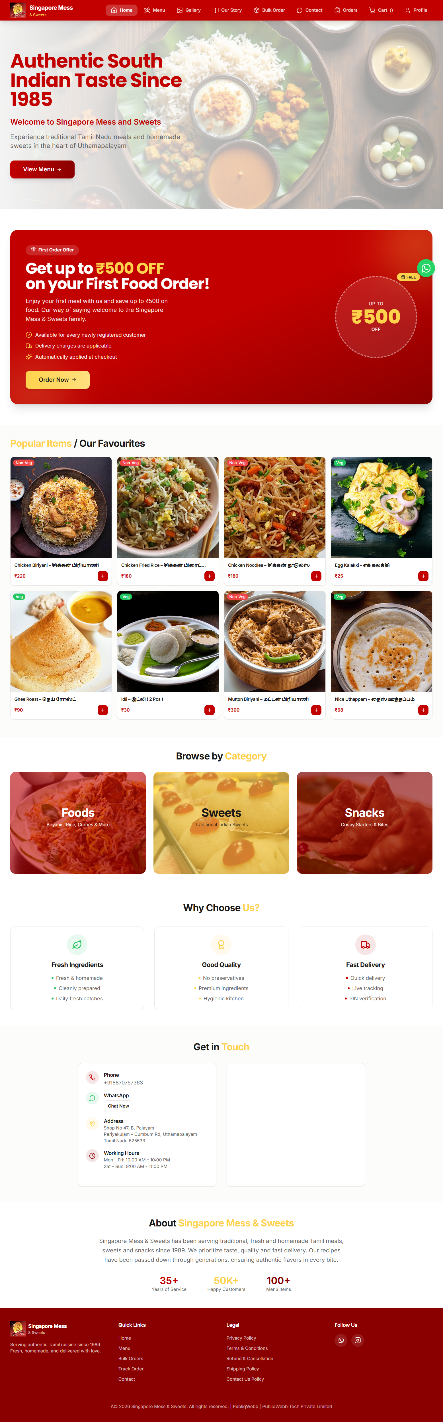 Singapore Mess & Sweets Full Website Showcase
